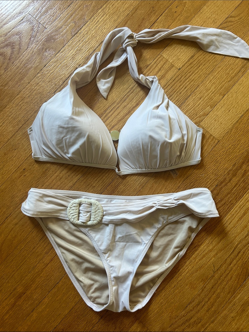 Victoria's Secret Cream Halter Bikini Set with Decorative Buckle